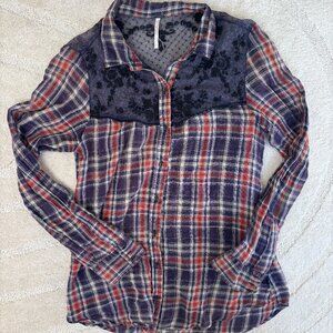 Free People Saddle Up Embroidered Yoke Plaid Shirt